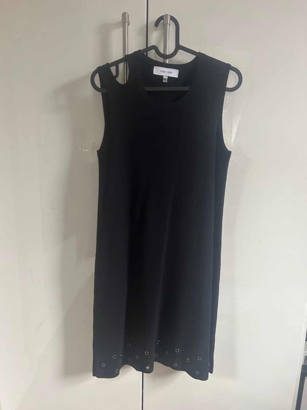Sleeveless Black Dress with shoulder cutout and Eyelet Hem